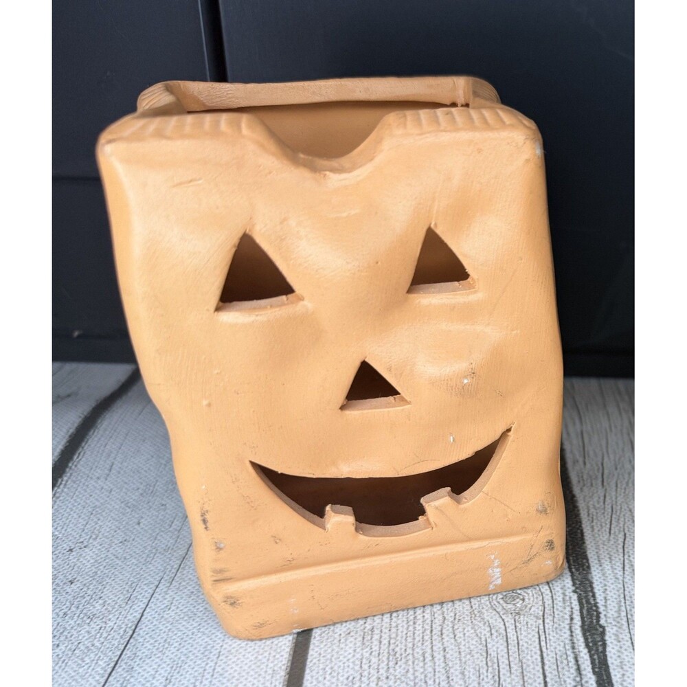Pier One Terracotta Halloween Luminaria Jack O Lantern Bag Shaped Candle Holder
